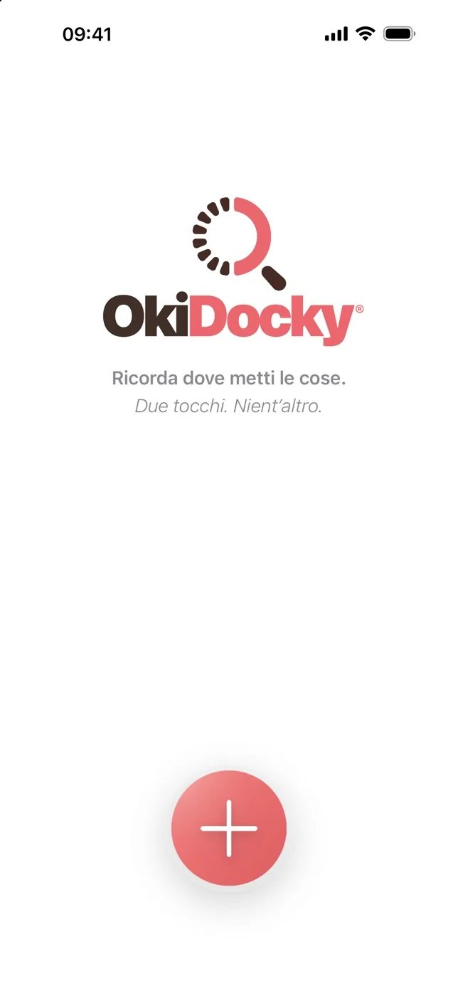 OkiDocky: The home screen with the logo and the + button